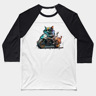 Funny cat driving a motocycle Baseball T-Shirt